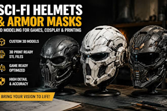 design sci fi helmets, armor masks and hard surface 3d models for games