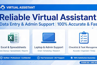 be your reliable virtual assistant for data entry and admin support