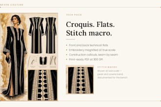 create a fashion tech pack with technical flats