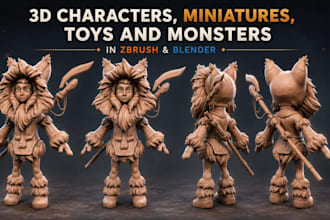 sculpt and model 3d characters, miniatures, toys and monsters in zbrush blender
