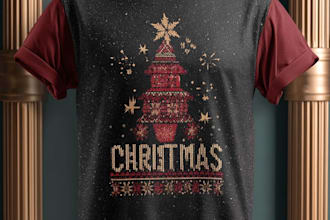 create vintage christmas t shirt illustration for your brand