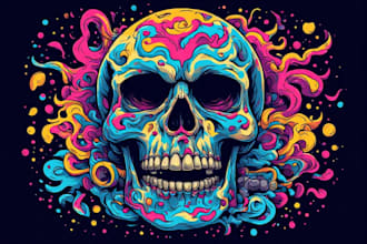 design artwork psychedelic, comic, skull for skateboards