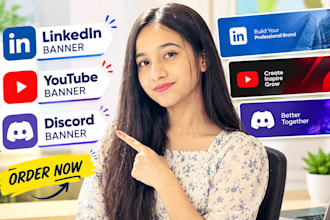 design linkedin banner, youtube banner logo and discord banner