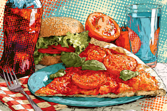 draw a illustration of food pop art