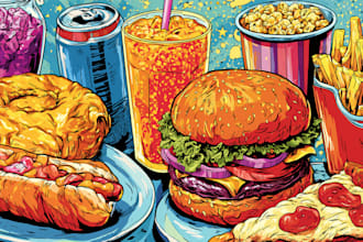 create custom food pop art illustration for restaurants