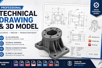 create technical drawing cad drawing  for manufacturing and product design