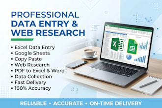 do accurate data entry, web research, excel and google sheets