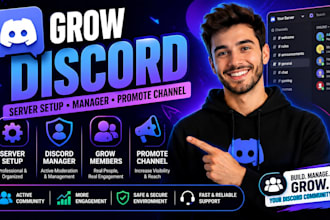 grow discord , discord server set up, discord manager,  promote channel