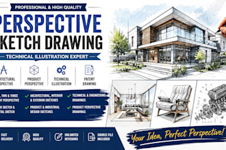 create perspective sketch drawing and technical illustration