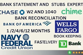 do bookkeeping, stubs, bank reconciliation, financial statements