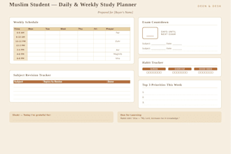 design a one page muslim student planner printable