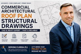 create commercial architectural roof plan structural cad, revit drawings in fl