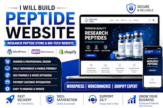 build peptide website, research peptide store, woocommerce and shopify