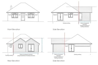 draw UK planning permission building regulation drawing, house extension plans