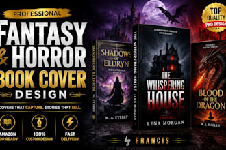 illustration book cover, fantasy book cover, horror book cover paperback for KDP