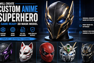 create custom anime superhero and game ready 3d mask model
