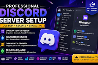 setup a professional custom discord server with bots, roles, and channels