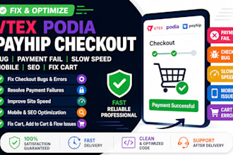 fix vtex podia payhip checkout bug payment fail slow speed mobile seo fix cart