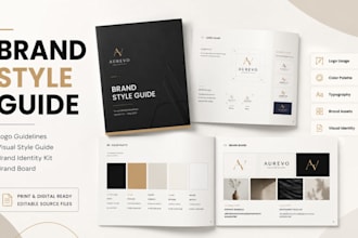 design logo guidelines, visual style guide, brand identity kit, and brand board