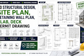 do structural design, site plan, retaining wall plan, slab, deck permit drawing
