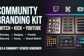 design premium twitch kick emotes badges panels and community branding