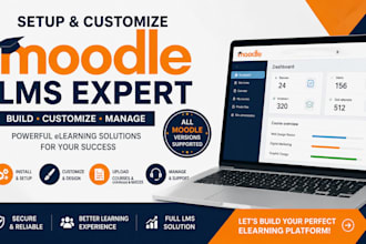 setup moodle lms, install, customize elearning website, upload courses, quizzes