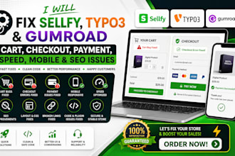 fix sellfy typo3 gumroad cart bug checkout error payment issue mobile speed SEO