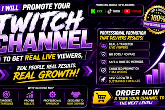 promote twitch channel to attract real live viewers, organic followers, partner