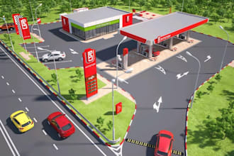 renew your exiting filling station,mini mart,car wash, layout, any spaces render