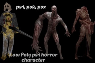create creepy ps1 ps2 psx low poly 3d horror character rig and animation