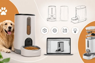 pet product design, smart pet feeder cad, pet device 3d model designers