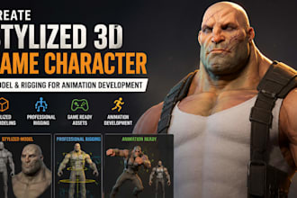 create a stylized 3d game character model, rigging for animation development