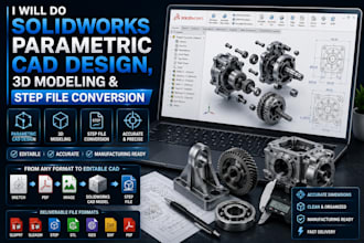 do solidworks parametric cad design, 3d modeling and step file conversion
