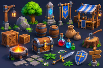 make 2d game assets, objects, icons, props and items