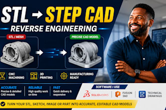 do reverse engineering, scan to cad, and stl to step