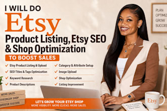 do esty product listing,esty SEO and shop optimization to boost sales