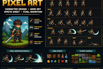 do pixel art character design game art pixel art sprite sheet pixel animation