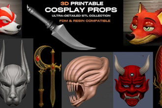 design 3d weapon sword shield props armor stl split for fdm resin in 3d printing