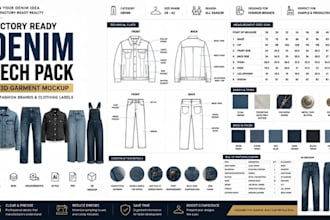 create factory ready denim tech packs for jeans jackets shirts and brands