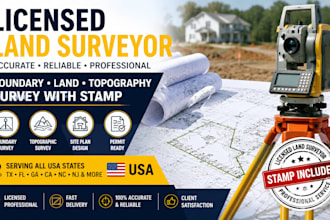 do licensed land survey, boundary, topographic survey and stamped site plan