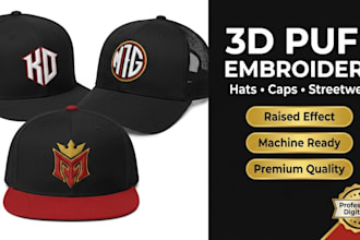 digitize 3d puff embroidery logo for hats and caps