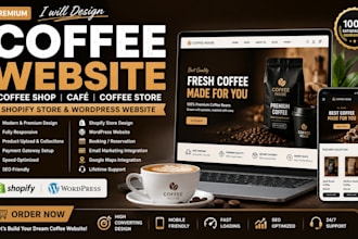 design branded private label coffee website, coffee shopify store, coffee shop