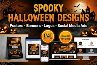 create spooky halloween marketing posters banners logo ads for seasonal sales