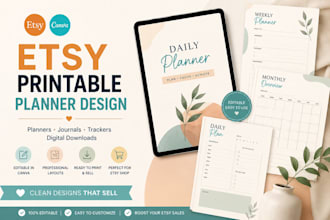 design etsy printable planner, journal, and digital download in canva