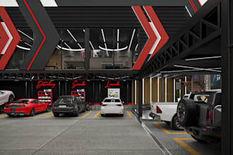 cgi3d car detailing showroom,washing bay design,private lounge,recreation render