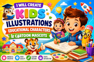 create kids illustrations, educational characters and cartoon mascots