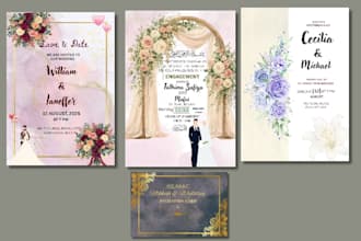 design elegant engagement nikkah and wedding invitation card
