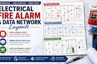 create electrical fire alarm layout, smoke detector plan and data network layout