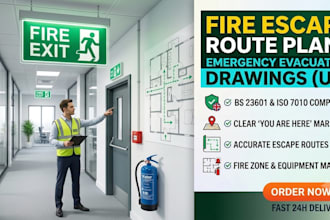 draw hmo fire escape route plan and floor markups for building control UK