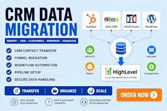 migrate hubspot, zoho, clickfunnels, wordpress, and CRM data to gohighlevel